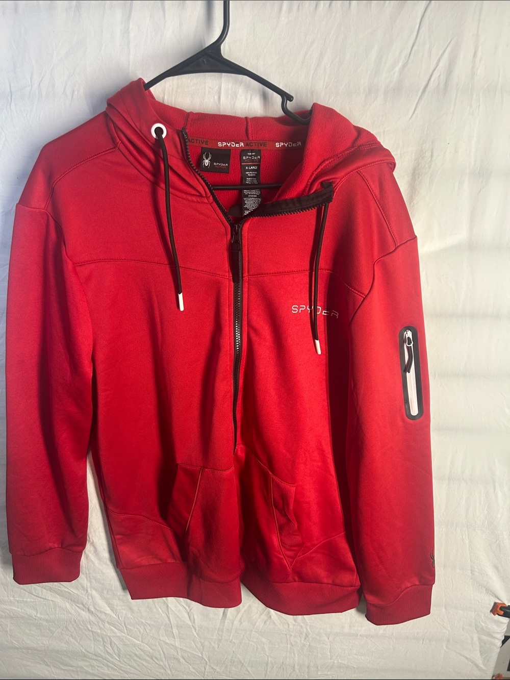 Spyder Men’s Red Zip-Up Hoodie Jacket with Sleeve Pocket